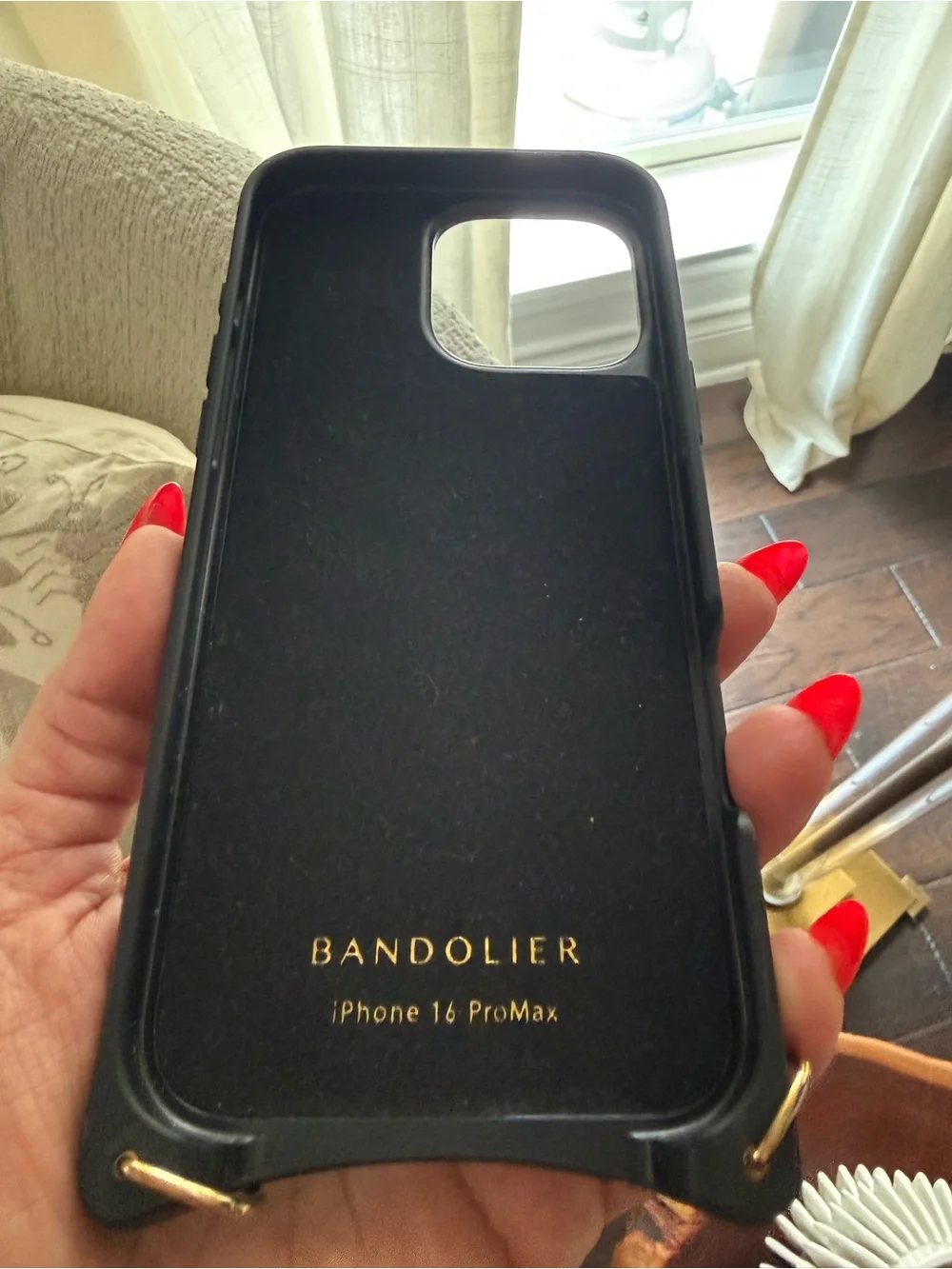 Bandolier Tan Leather Card Case Phone Case with Red & Purple Heart Accents